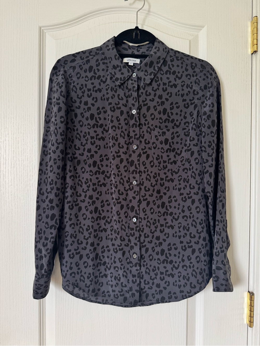 Lena Case 100% Silk Leopard Print Button Front Shirt Size Small